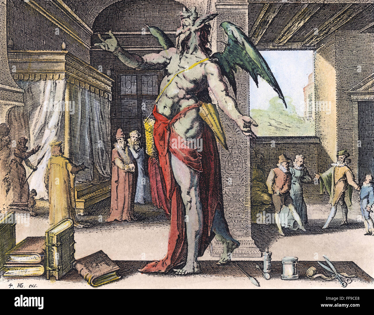 PHYSICIAN AS DEVIL. /nAllegory of the Physician as a Devil. Copper engraving, 1587, by the studio of Hendrik Goltzius (1558-1617). Stock Photo