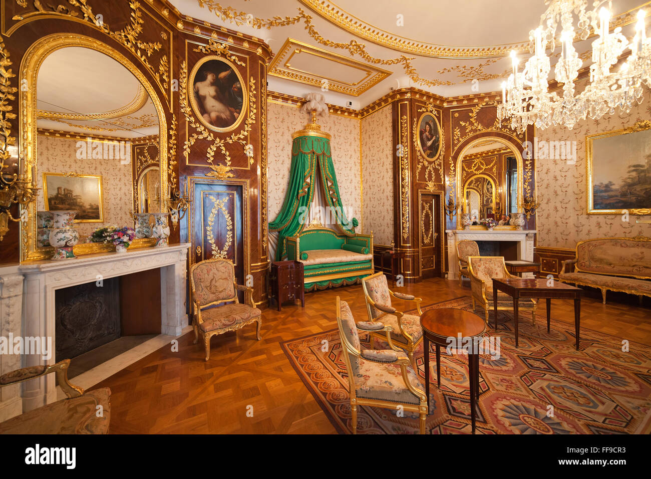 Poland, city of Warsaw, Royal Castle interior, Bedchamber designed by Jakub Fontana, completed by Domenico Merlini in 1775 Stock Photo