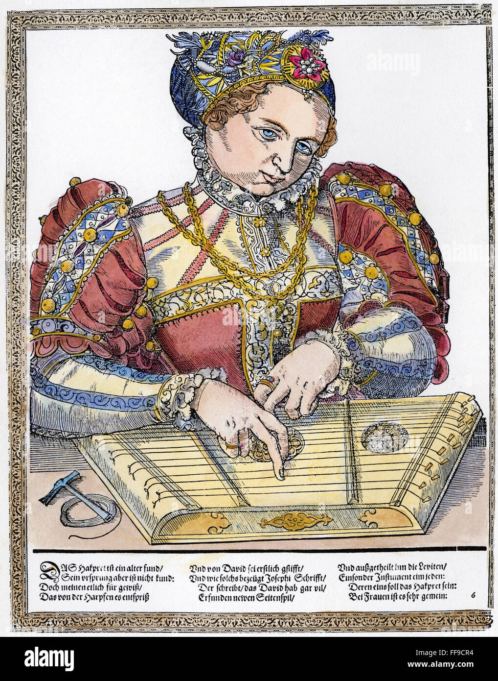 ZITHER PLAYER, 16th CENTURY. /nGerman woodcut by Tobias Stimmer (1539-1584). Stock Photo