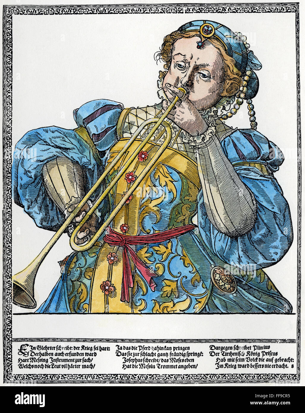 CLARION PLAYER. /nGerman woodcut by Tobias Stimmer (1539-1584). Stock Photo