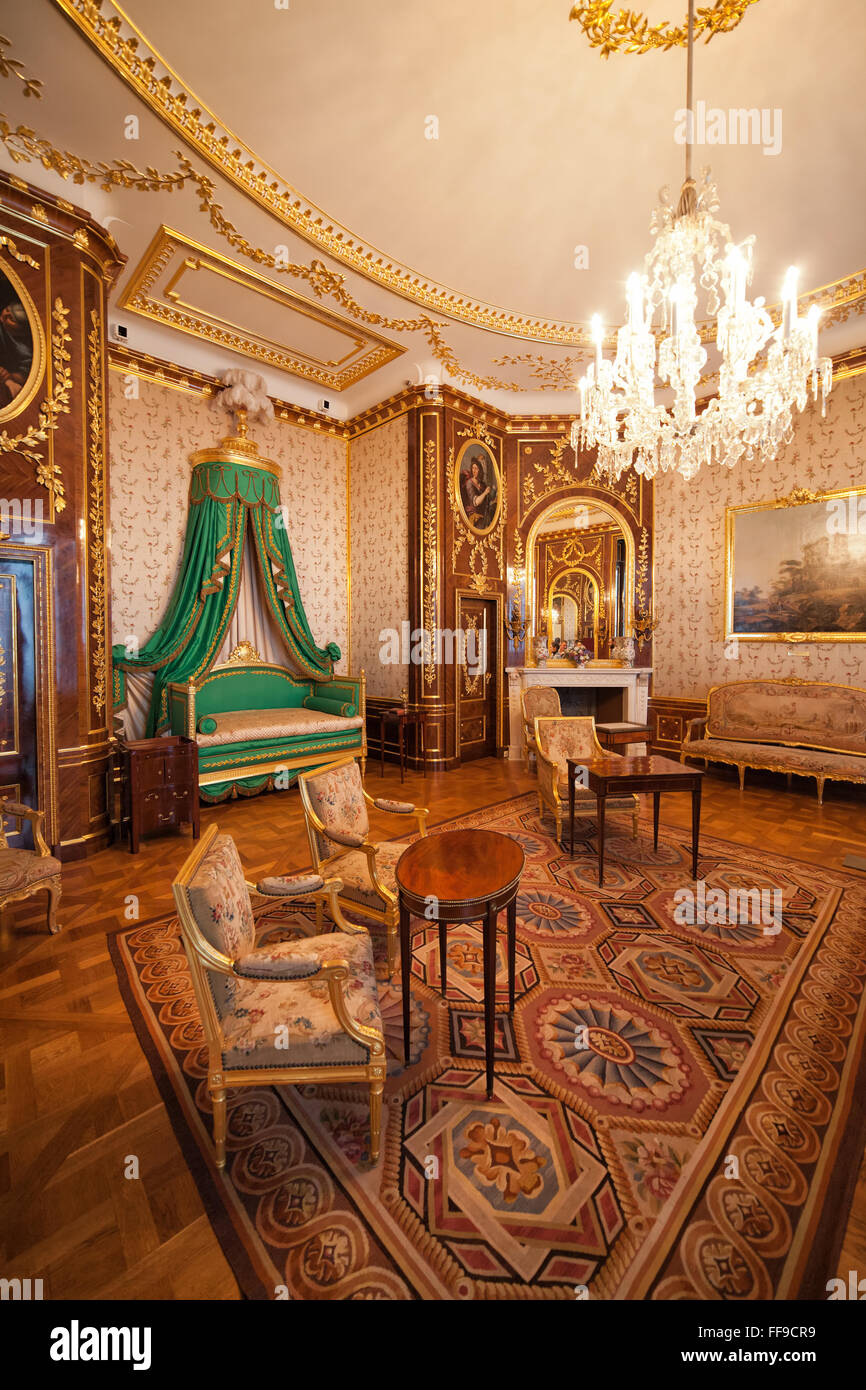 Poland, city of Warsaw, Royal Castle interior, Bedchamber, designed by Jakub Fontana, completed by Domenico Merlini in 1775 Stock Photo