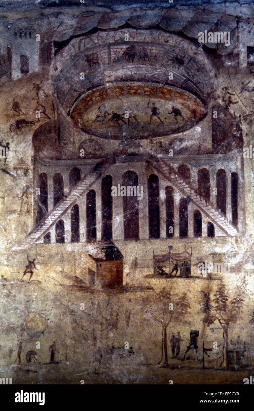 POMPEII: RIOT, 59 A.D. /nRiot at the amphitheater of Pompeii, Italy ...