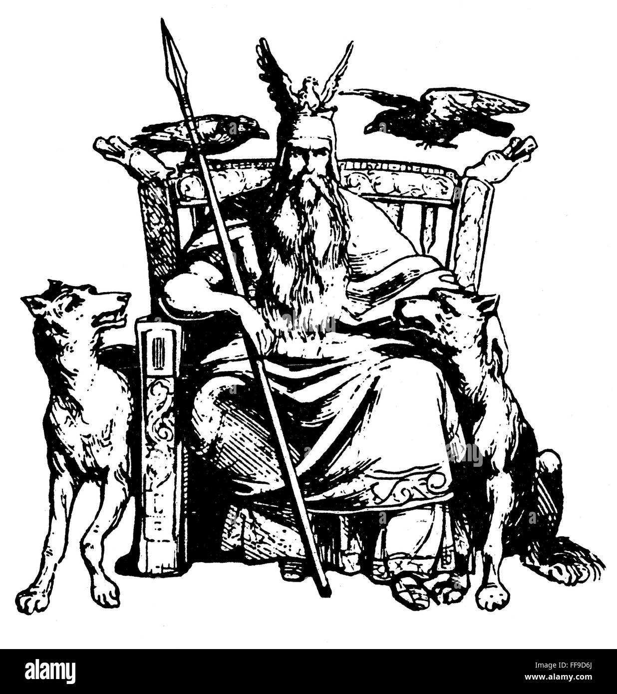 Odin, Germanic god of war and poetry - engraving