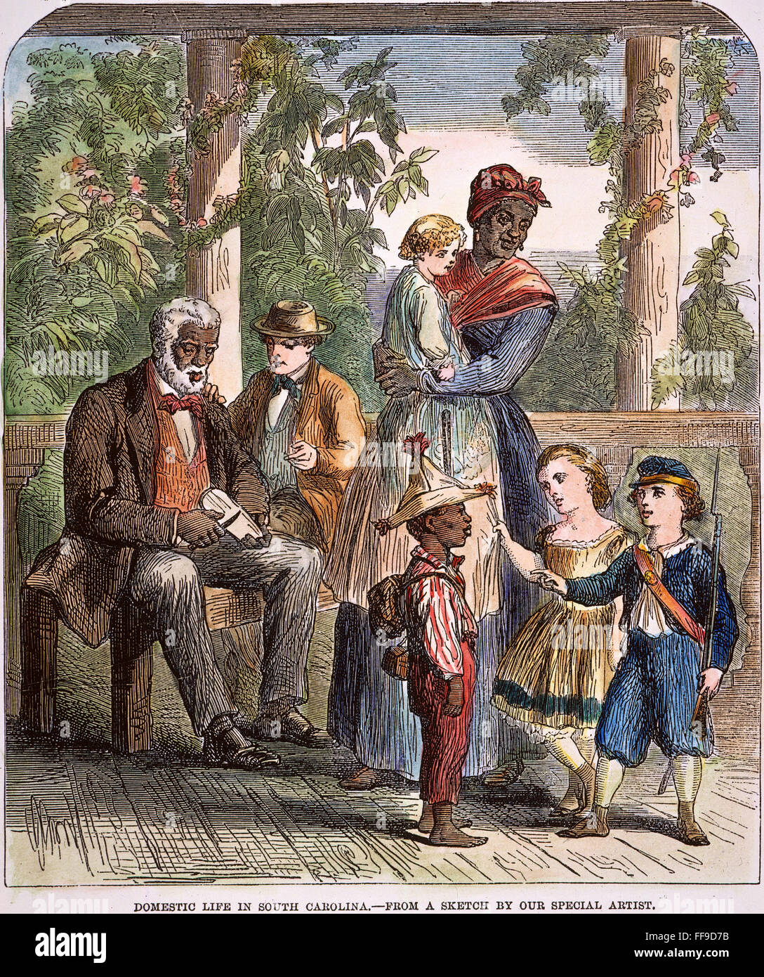 SOUTH CAROLINA: SLAVERY. /n'Domestic Life in South Carolina'. Wood engraving, 1863. Stock Photo