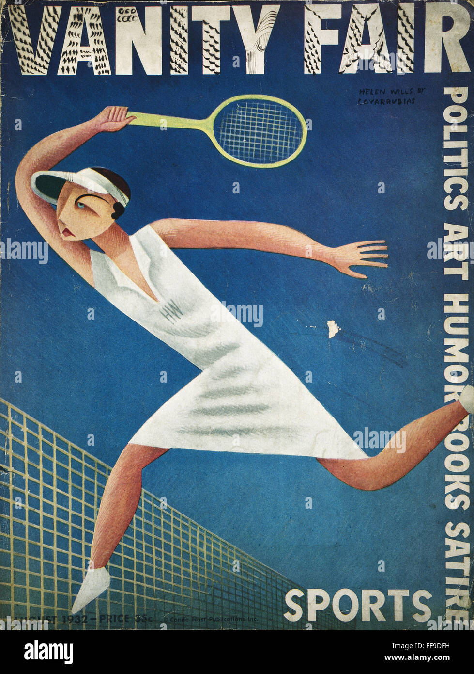 VANITY FAIR, 1932. /nA 1932 cover of 'Vanity Fair' with a caricature of American tennis player Helen Wills. Stock Photo