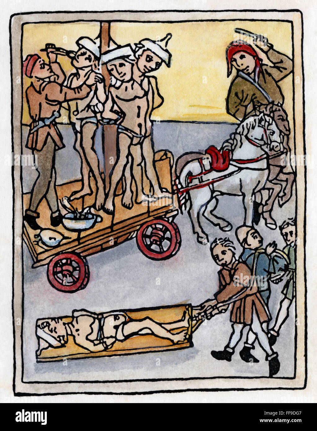 SPANISH INQUISITION. /nTorturing of Jews. Woodcut, 1475. Stock Photo