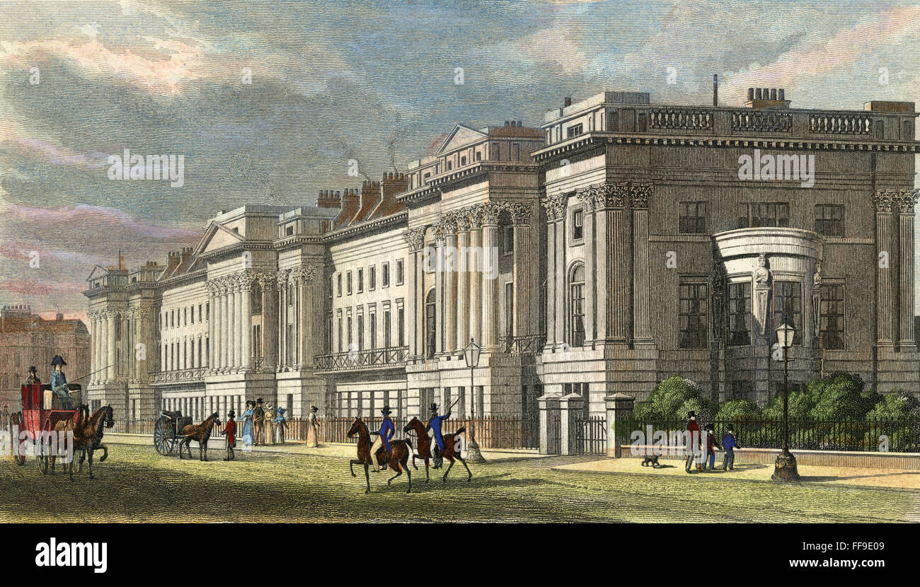 LONDON: REGENT'S PARK, 1829. /n'The Centre of Cumberland Terrace, Regent's Park,' London. Steel engraving, 1829. Stock Photo