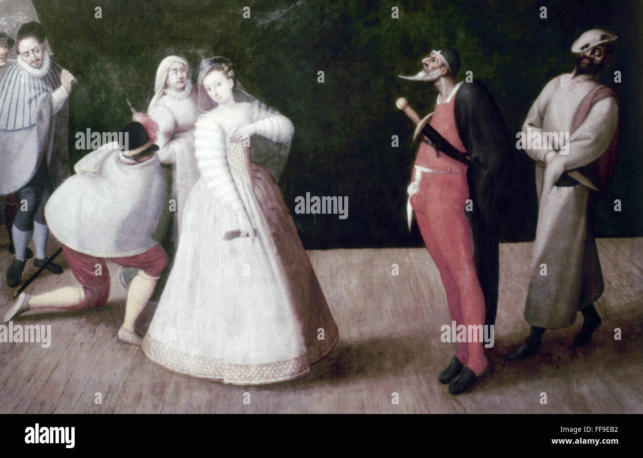 SCENE FROM ITALIAN COMEDY. /nAnonymous painting, late 16th century. Stock Photo