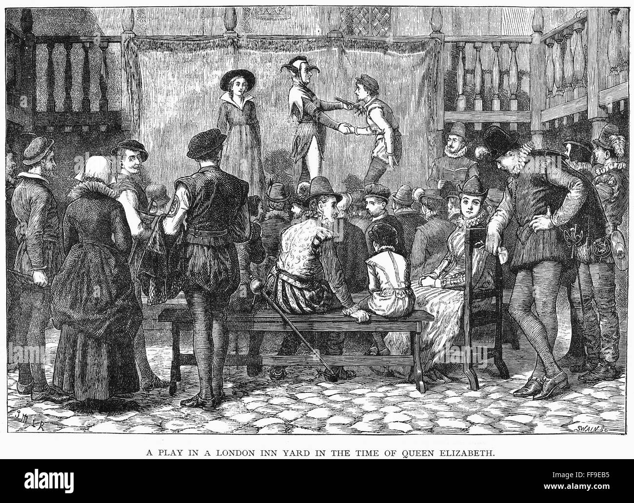 ELIZABETHAN THEATRE. /nA performance of a play in the yard of a London