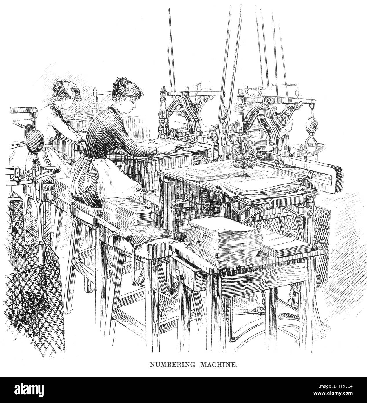 BANK NOTE PRINTING PRESS. /nNumbering machine at the Bureau of