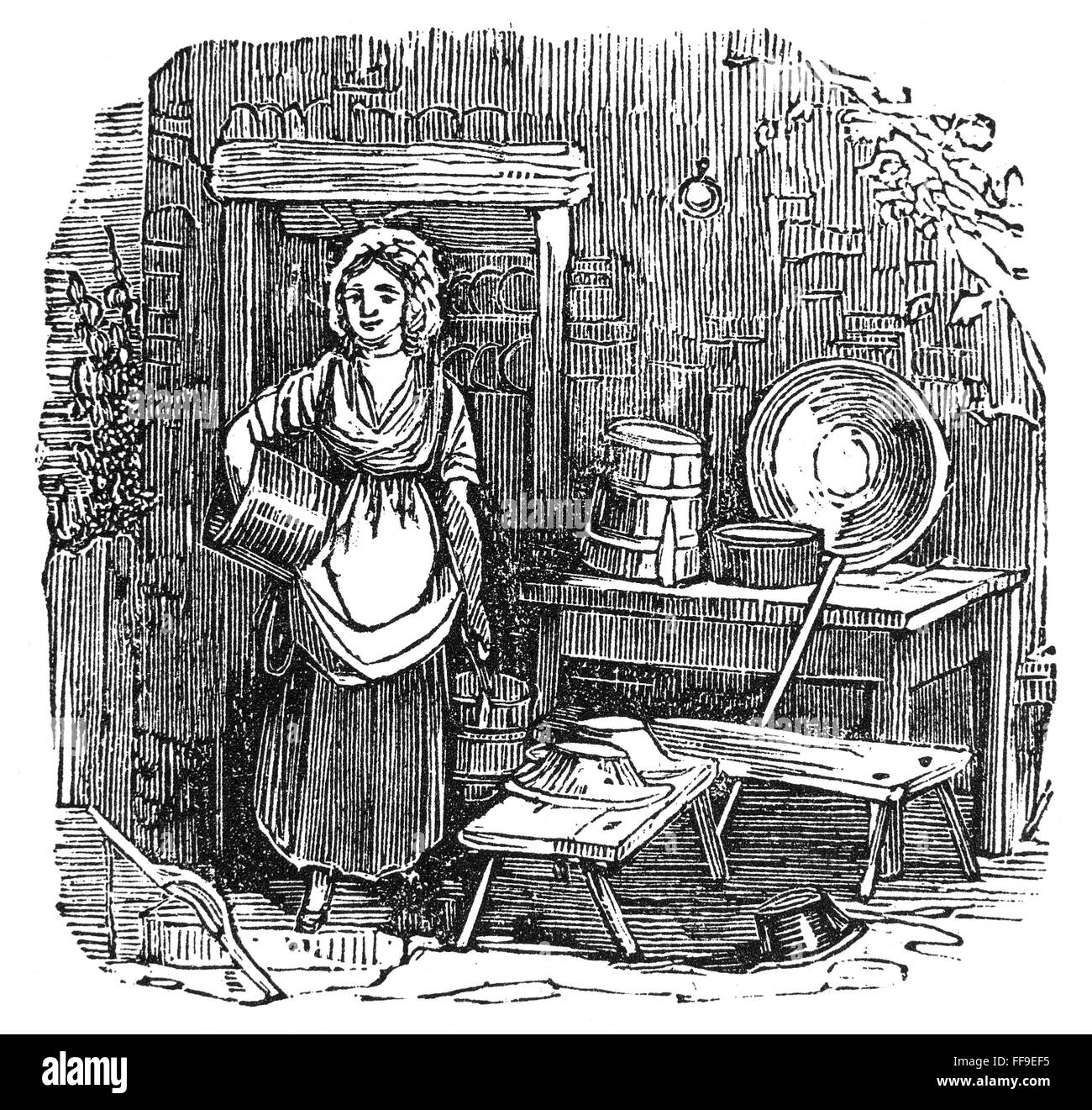 daily-life-housework-nwood-engraving-american-early-19th-century