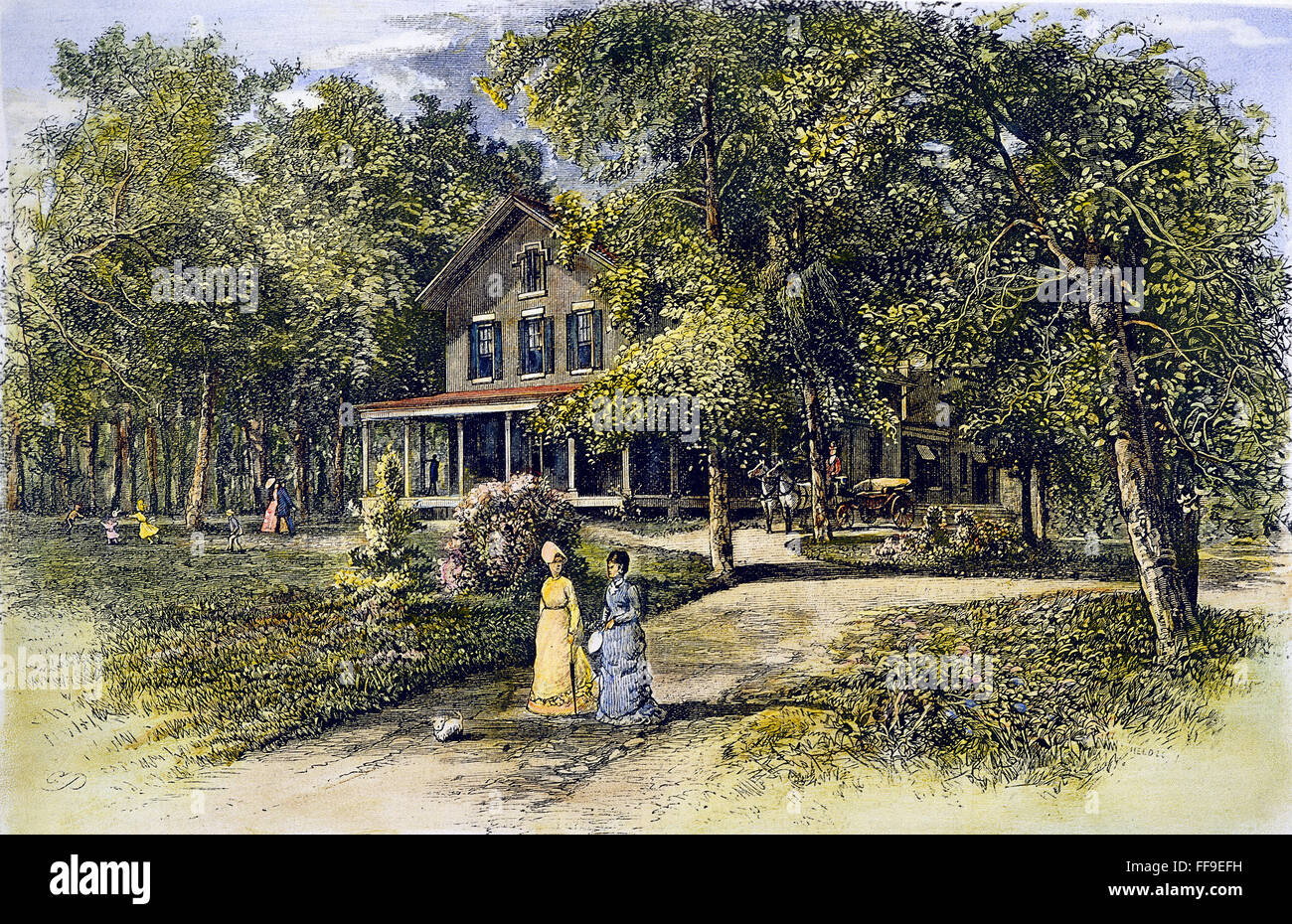 HOUSE, 19TH CENTURY. /nA mid-Victorian home. Wood engraving, 1876. Stock Photo