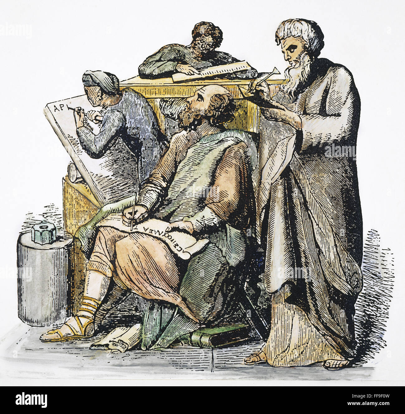 SCRIBES IN ANCIENT GREECE. /nWood engraving, 19th century. Stock Photo