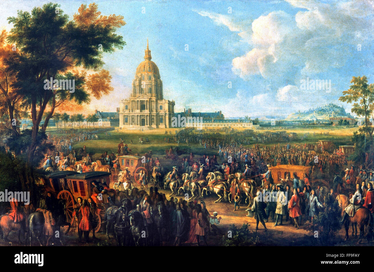 KING LOUIS XIV, 1701. /nKing Louis XIV of France visiting l'Hotel Royal des Invalides, 14 July 1701. Oil on canvas by Pierre-Denis Martin (c1663-1742). Stock Photo