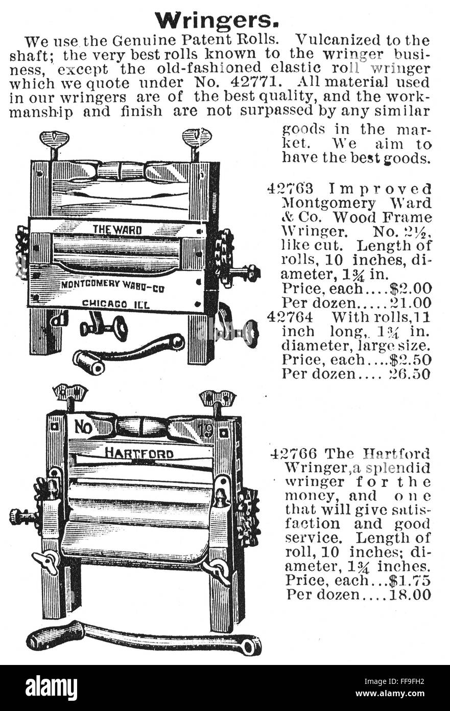 CLOTHES WRINGER, 1895. /nWood engraving from an American catalogue of