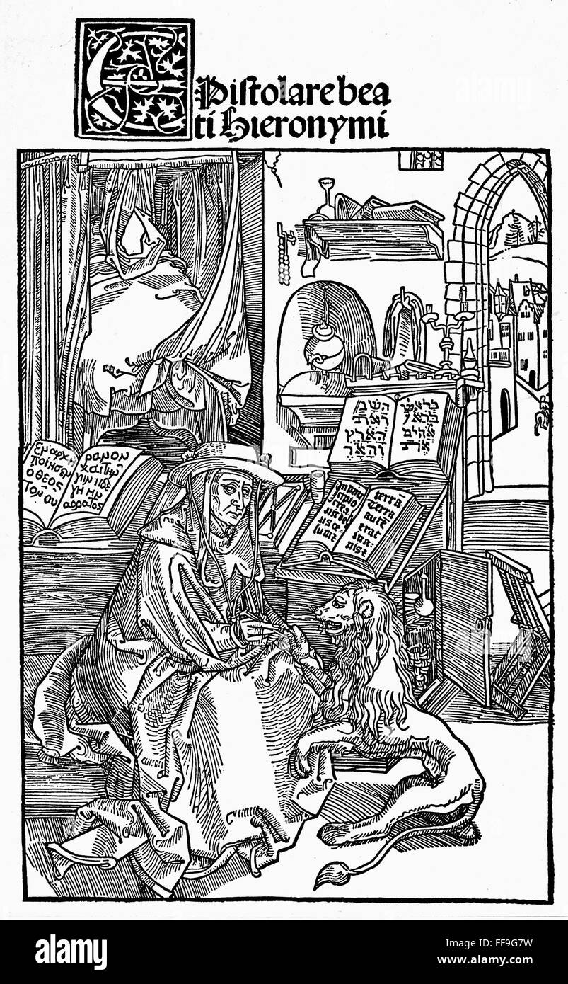 ST. JEROME IN HIS STUDY. /nWoodcut, 1492, by Albrecht Durer Stock Photo ...