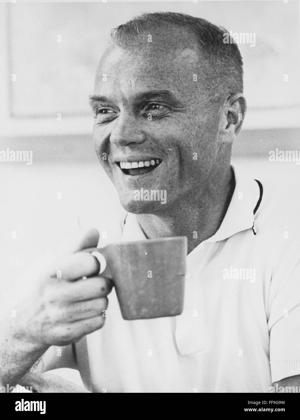 JOHN GLENN (1921-). /nAmerican astronaut and politician. Enjoying a cup