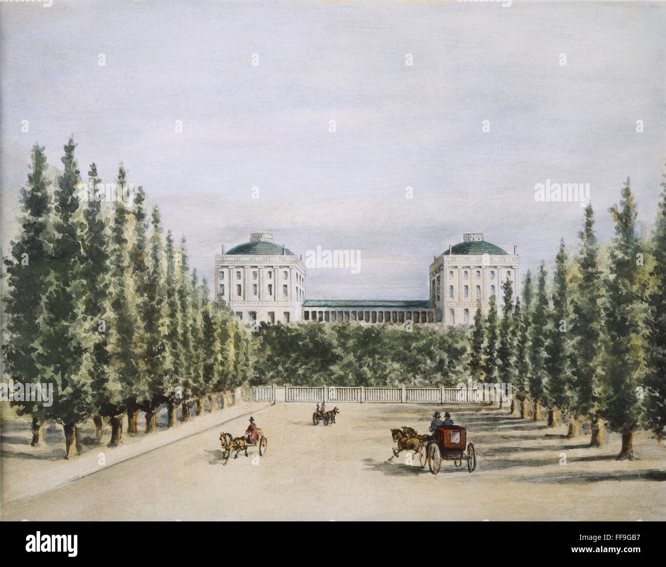 WASHINGTON, D.C.: CAPITOL. /nThe west front of the Capitol at Washington, D.C. with the Jefferson poplars: watercolor, before 1814, attributed to Benjamin Henry Latrobe. Stock Photo