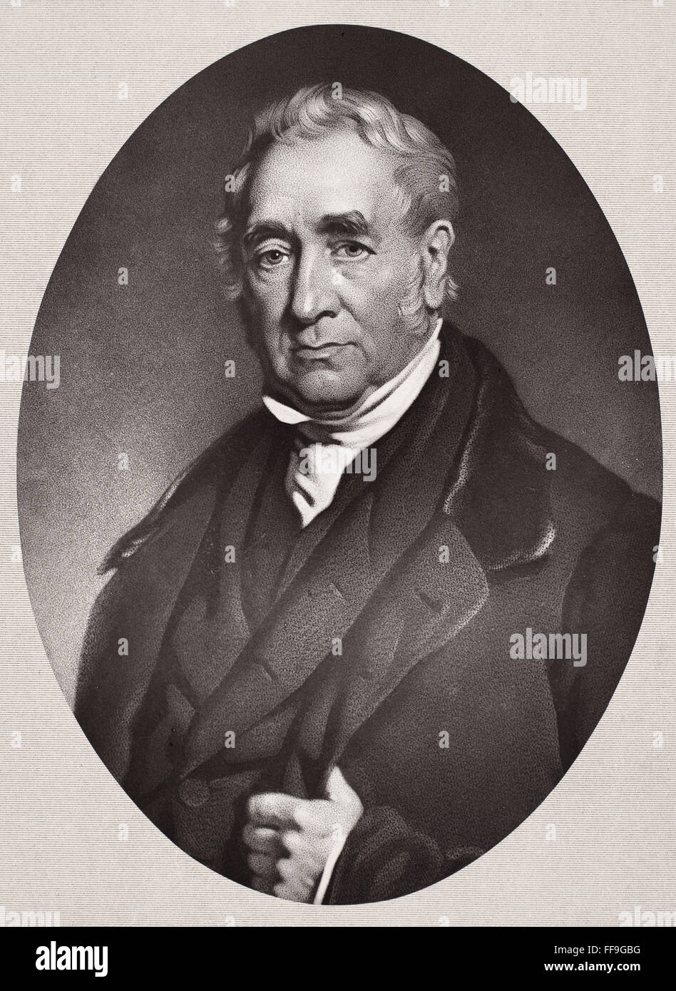 GEORGE STEPHENSON /n(1781-1848). English inventor and founder of railways. Mezzotint, 19th century, after a painting by John Lucas. Stock Photo