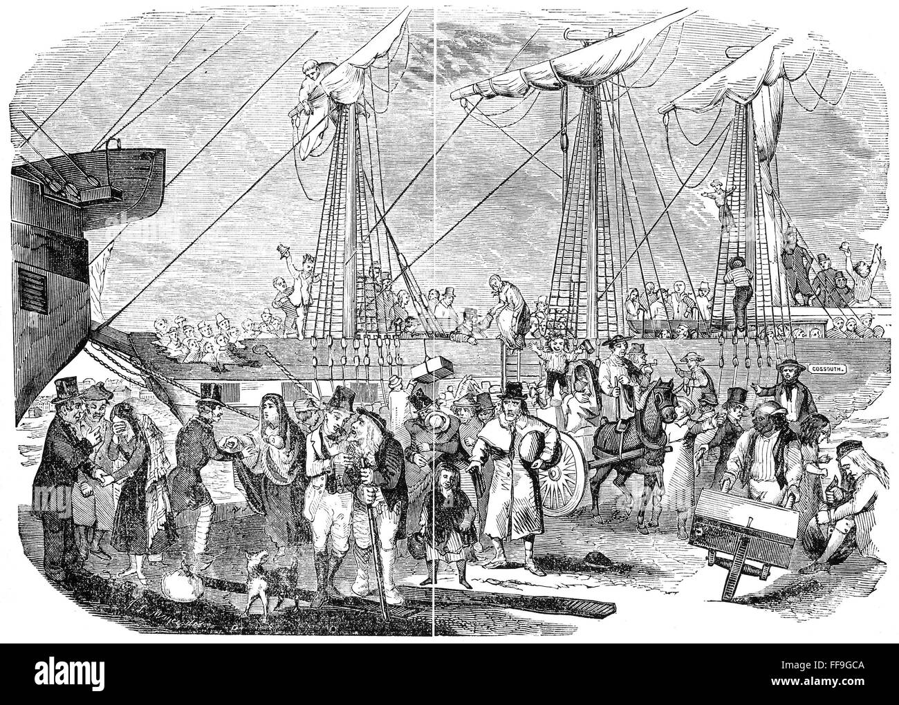 IMMIGRANTS LANDING, 1851. /nWood engraving, American, 1851 Stock Photo ...