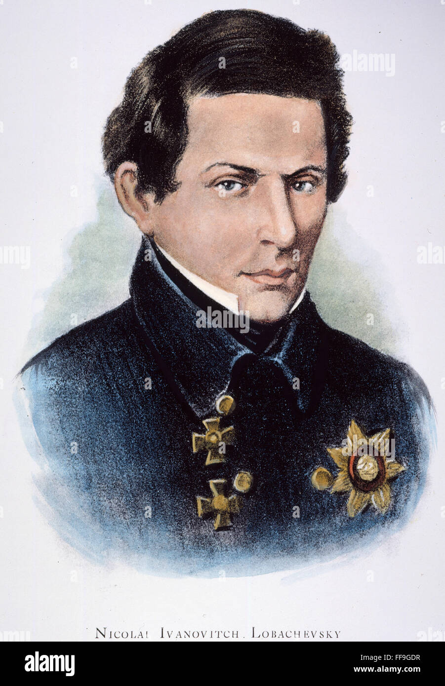 NIKOLAI I. LOBACHEVSKI /n(1793-1856). Russian mathematician. Contemporary lithograph. Stock Photo