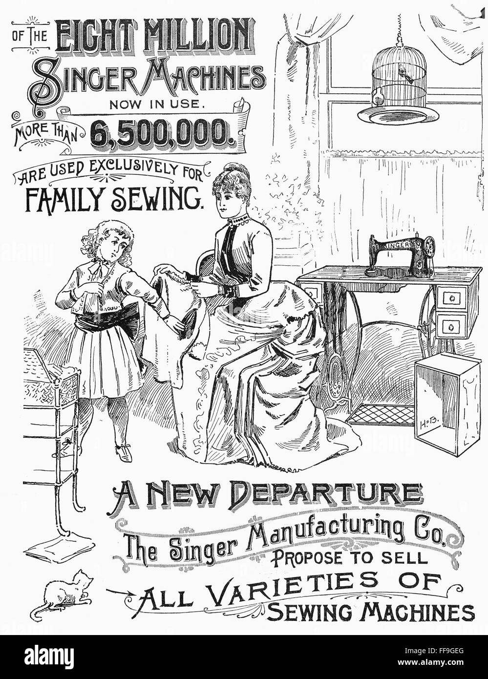 SINGER SEWING MACHINE AD. /nFrom an American magazine of 1890 Stock
