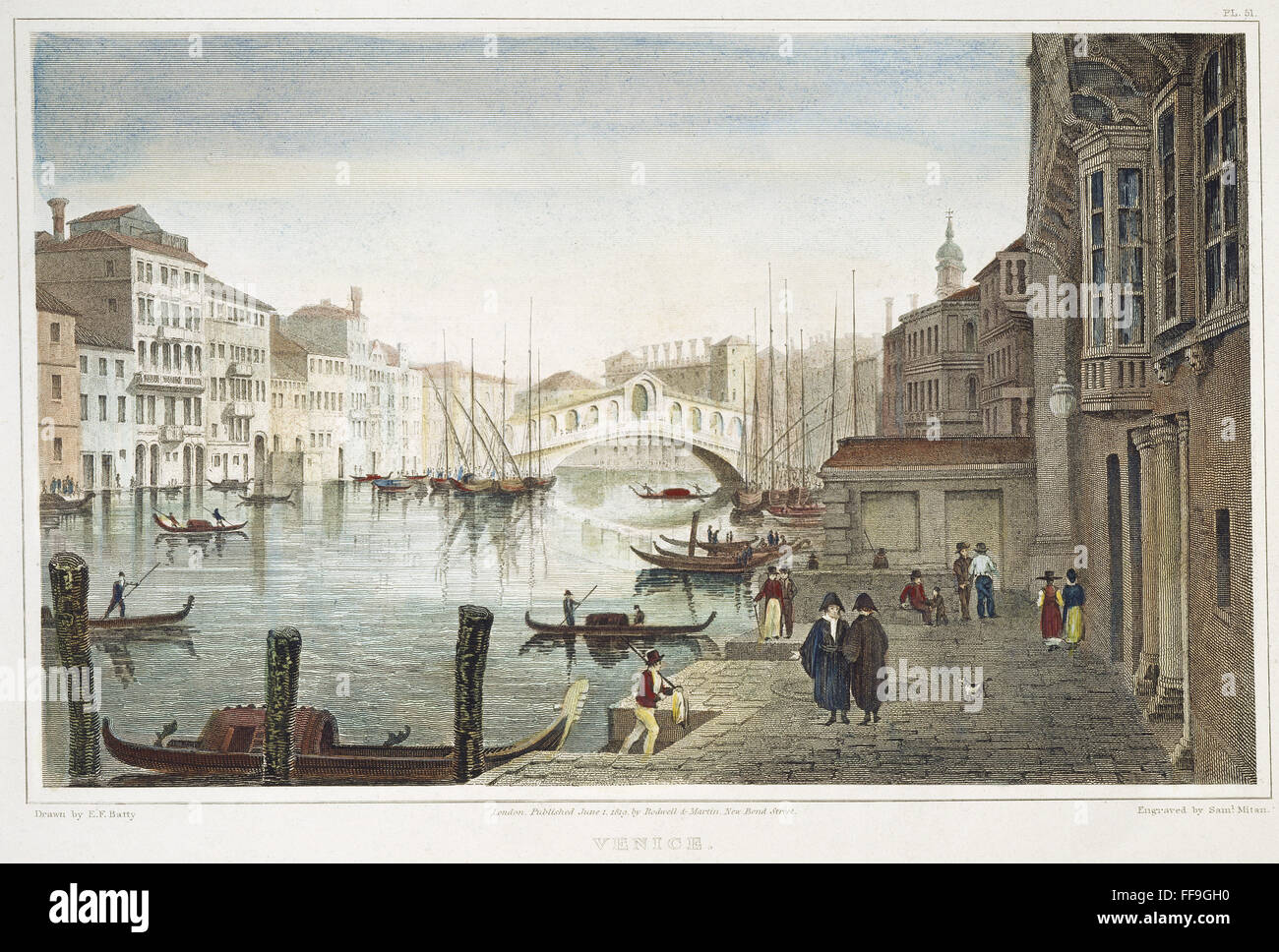 VENICE, 1819. /nA view of Venice, Italy. Steel engraving, English, 1819, after a drawing by Elizabeth Batty. Stock Photo