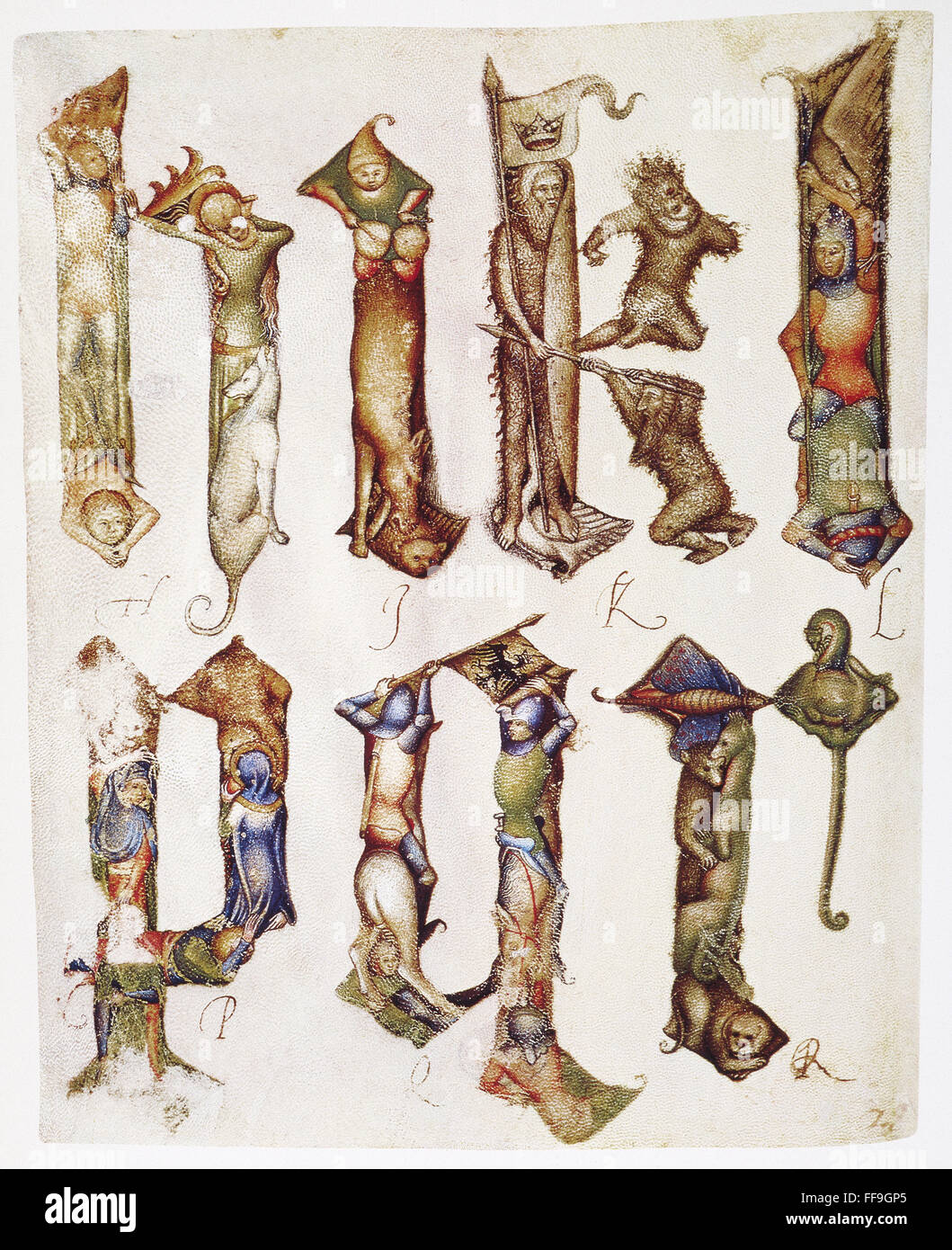 FIGURE ALPHABET, c1390. /nFigure alphabet from 'H' to 'R' from the sketchbook of Goivanni del Grassi, c1390. Stock Photo