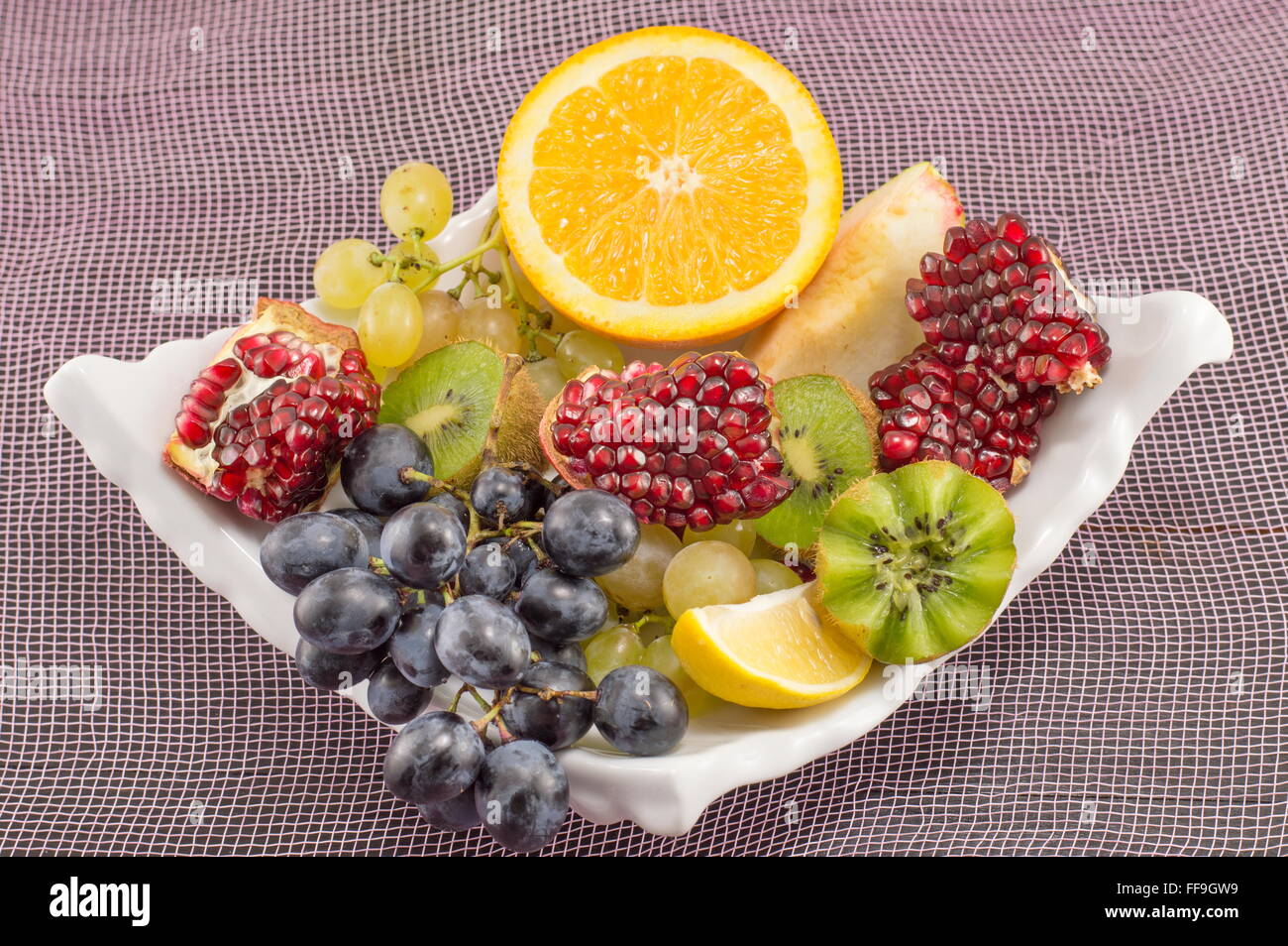 white plate full of various fruit Stock Photo