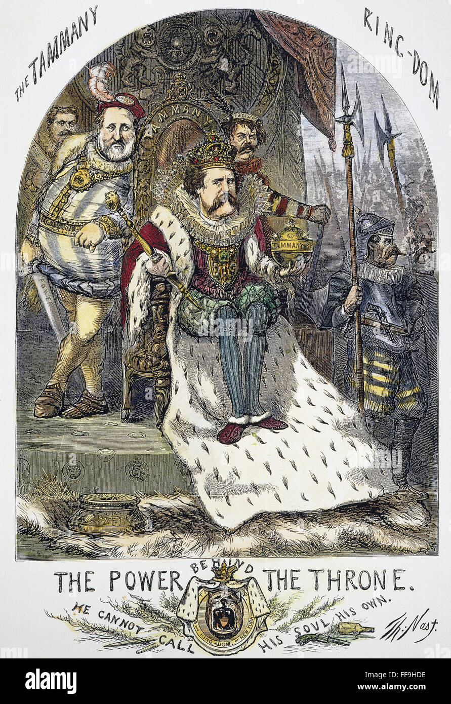 NAST: TWEED CARTOON, 1870. /n'The Power Behind the Throne.' An 1870 cartoon by Thomas Nast attacking 'Boss' William M. Tweed as the sinister power behind the throne of Governor John T. Hoffman of New York. Stock Photo