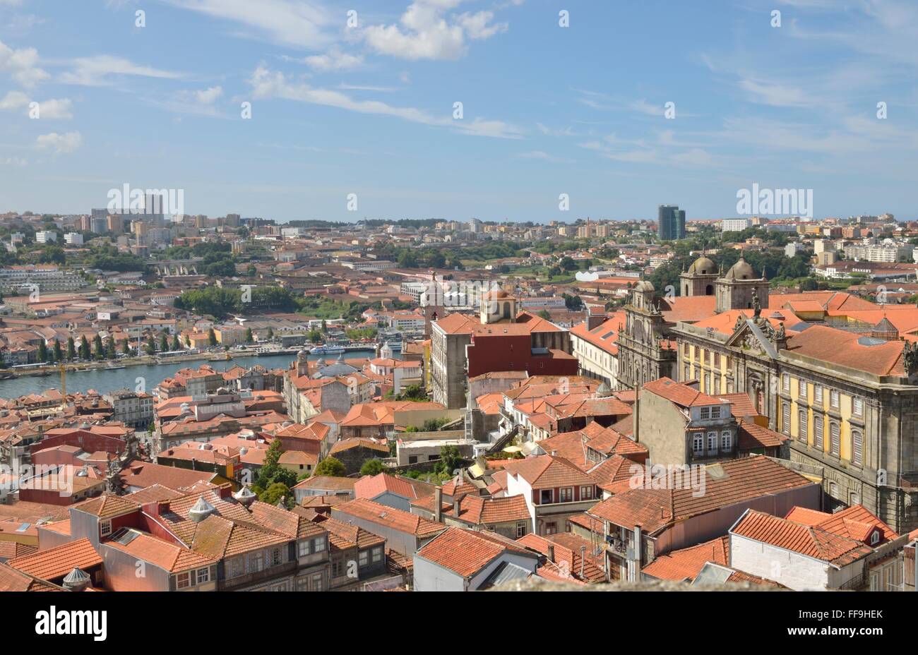 View of the Porto, Gaia and the river Douro  from  Clerigos Tower in Porto, Portugal Stock Photo
