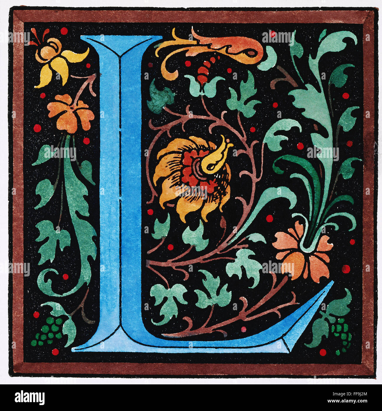 GERMAN INITIAL 'L'. /nInitial 'L' from a late 19th century German revival of Florentine Renaissance initials. Stock Photo
