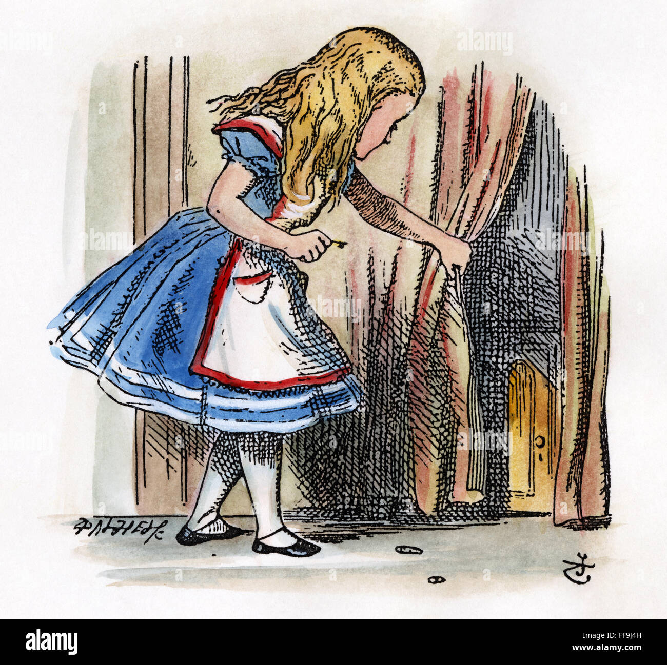 CARROLL: ALICE, 1865. /nBehind a low curtain Alice notices a little ...
