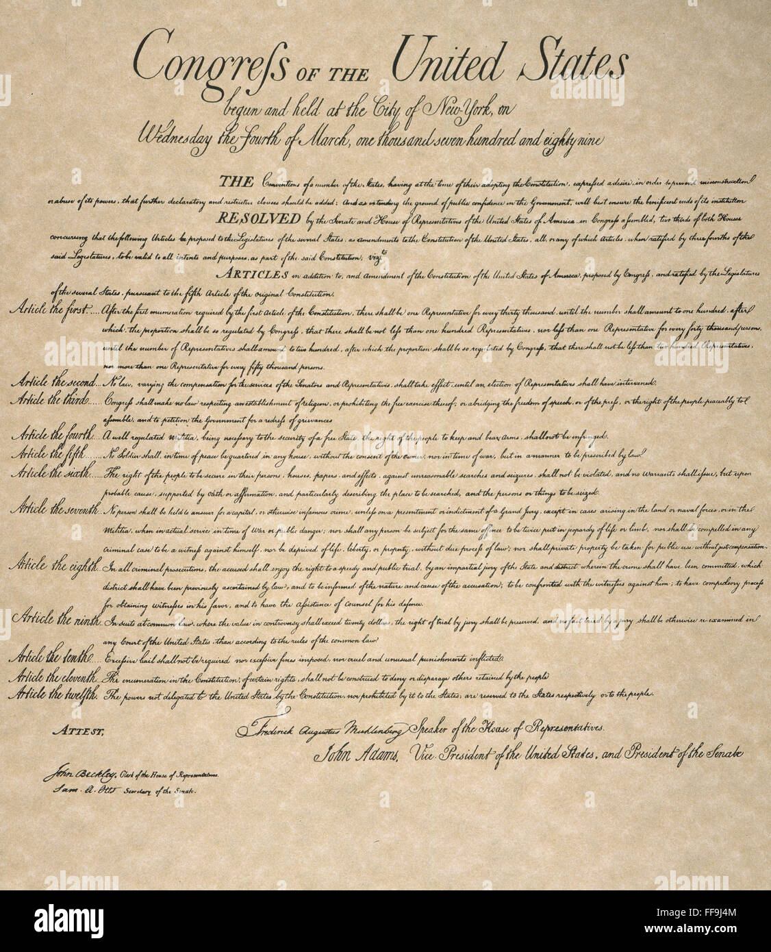 THE BILL OF RIGHTS, 1789. Stock Photo