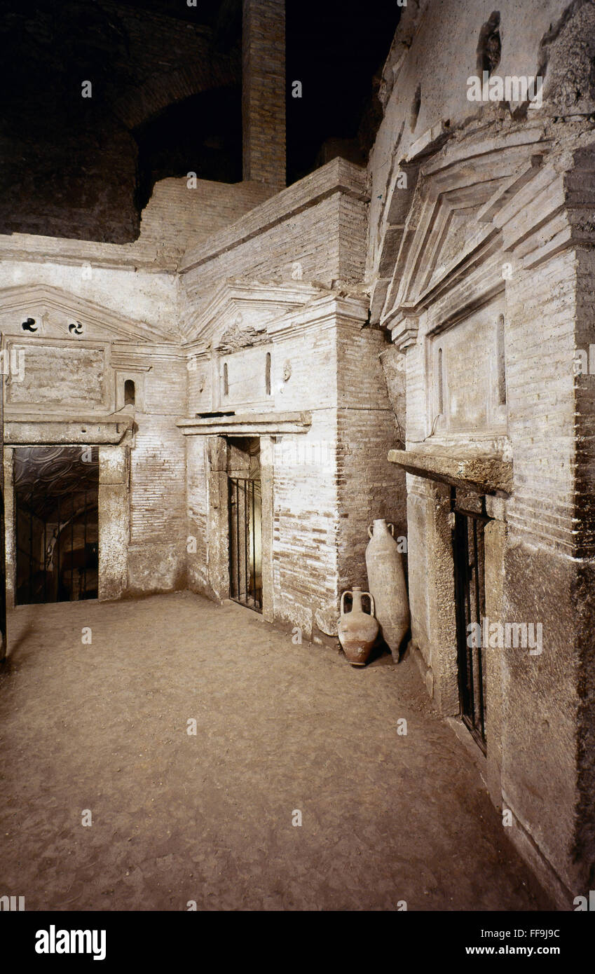 ROMAN MAUSOLEUMS, 2nd C. /nThree mausoleums beneath Basilica of Saint Sebastian. Second century AD. Stock Photo