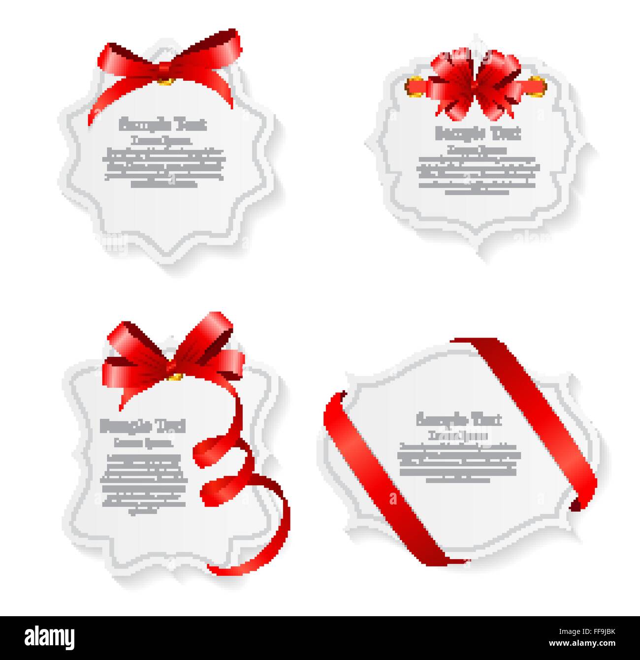Card with Red Ribbon and Bow Set. Vector illustration Stock Vector ...