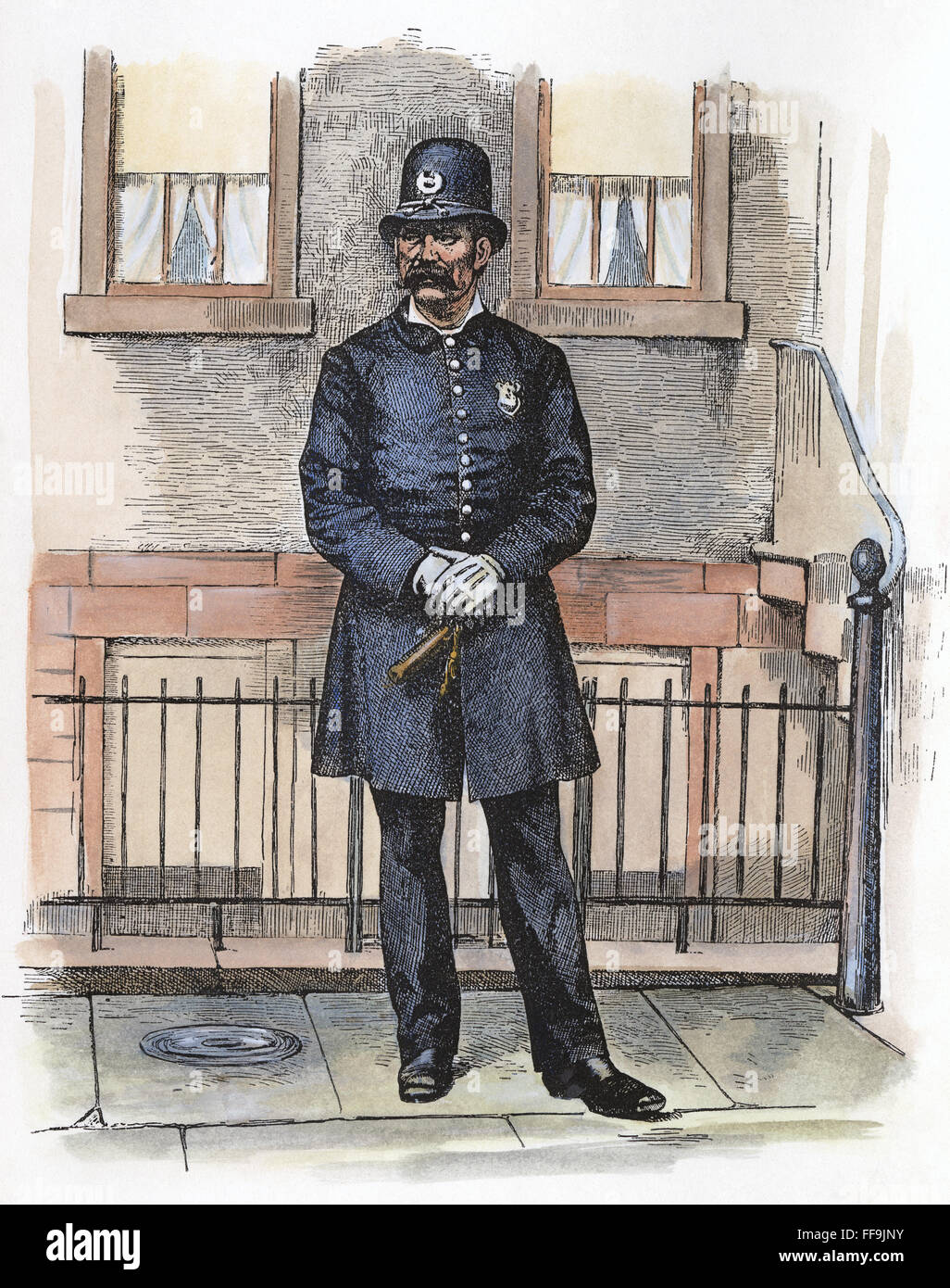 POLICEMAN, c1885. /nA New York policeman. Line engraving c1885. Stock Photo