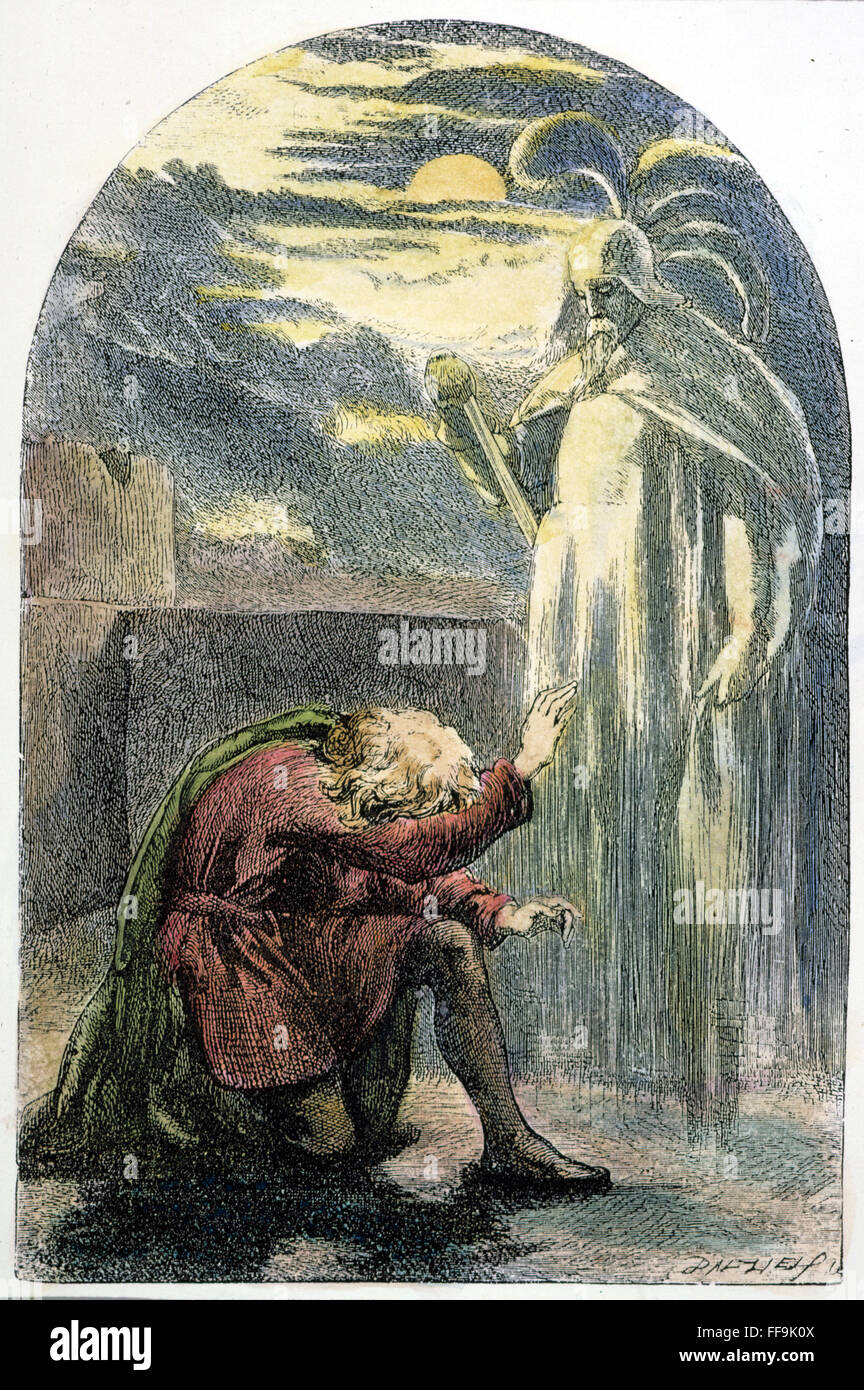 SHAKESPEARE: HAMLET. /nHamlet with his father's ghost (Act I, Scene V). Wood engraving after Sir John Gilbert, 1881. Stock Photo