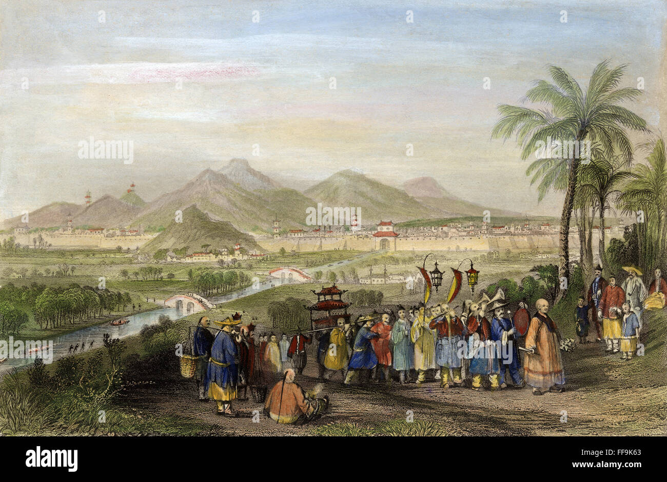 NANKING, CHINA./nView of the city of Nanking, China. Steel engraving, c1850. Stock Photo