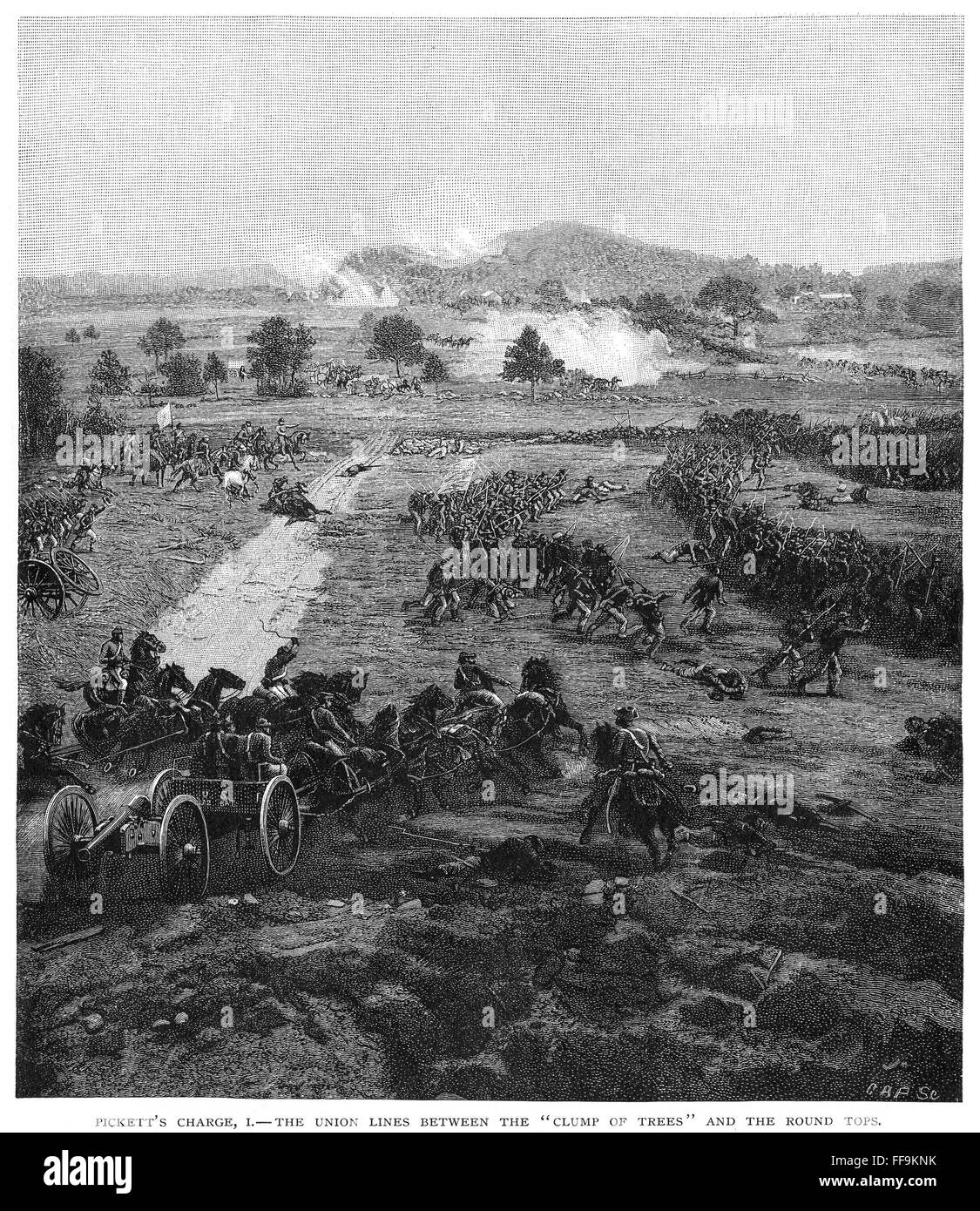 PICKETT'S CHARGE, 1863. /nThe Union Army artillery (foreground