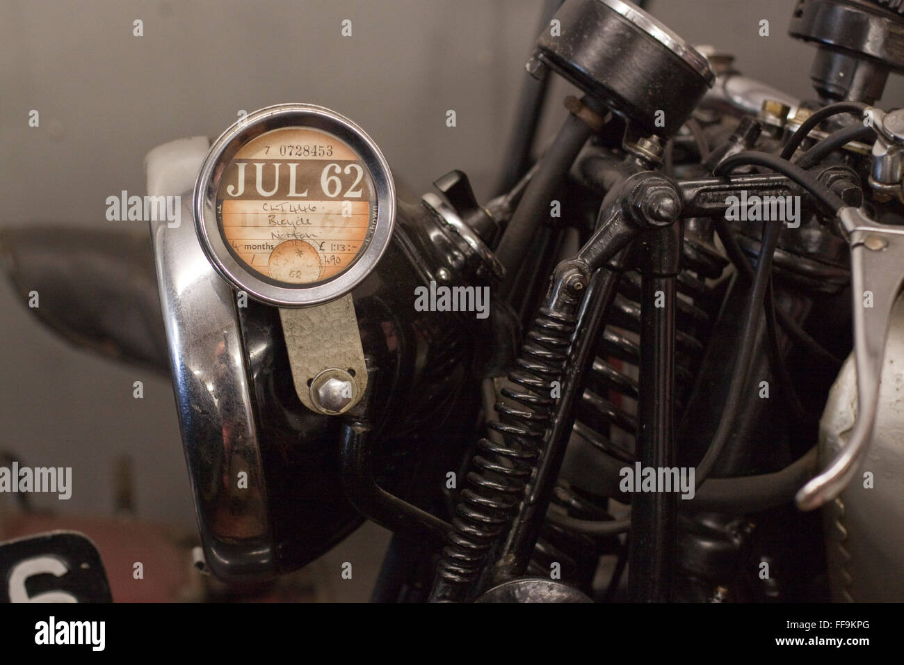 Road tax disc on a vintage motorcycle Stock Photo - Alamy