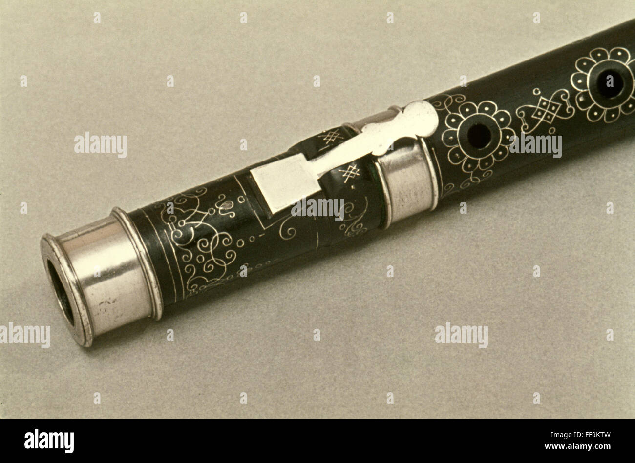 KEY OF BAROQUE FLUTE. /nKey of a Baroque Flute made by P.J. Bressan in London, c1710 Stock Photo