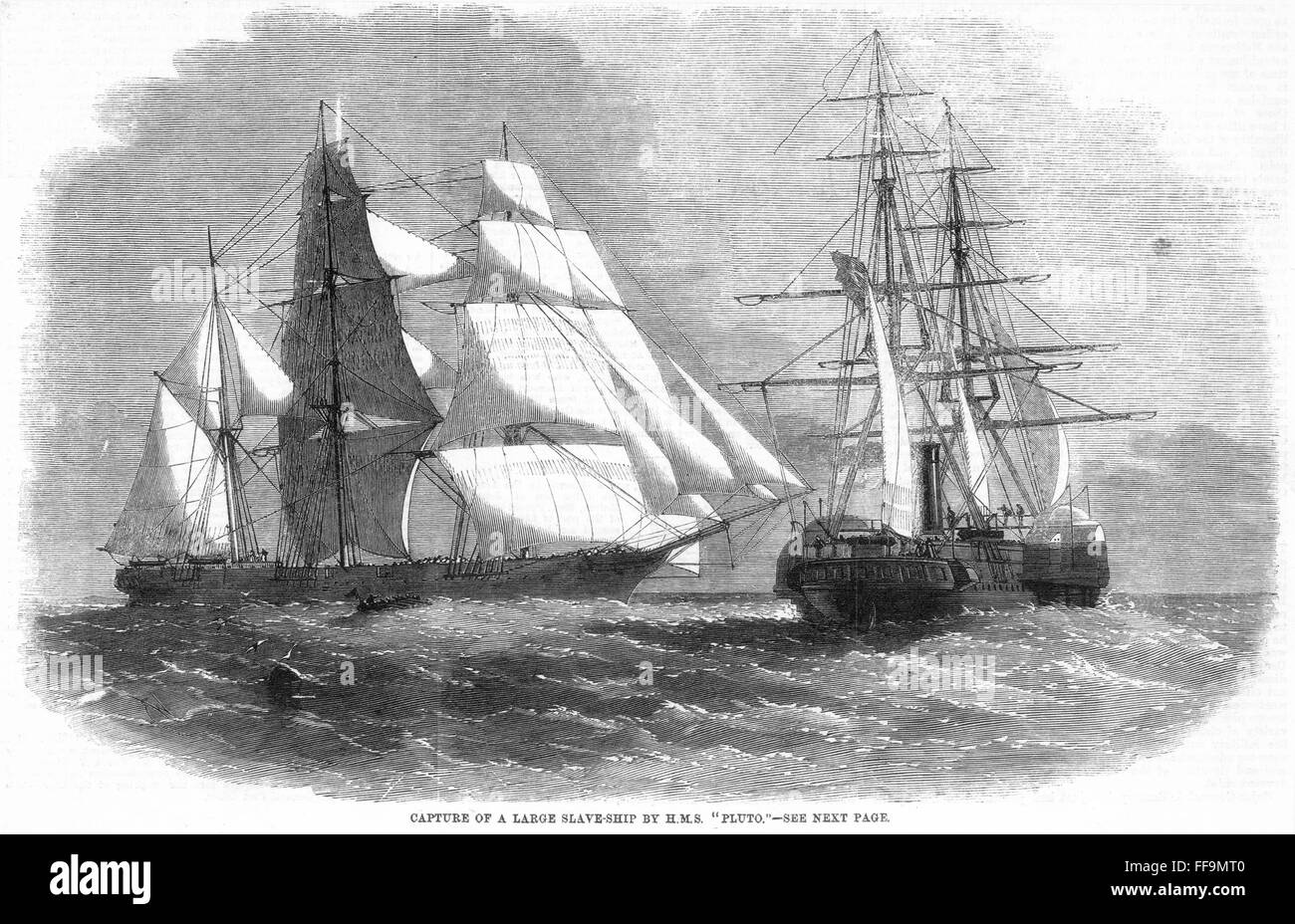 SLAVE SHIP, 1860. /nA large slave ship captured by HMS "Pluto" wood