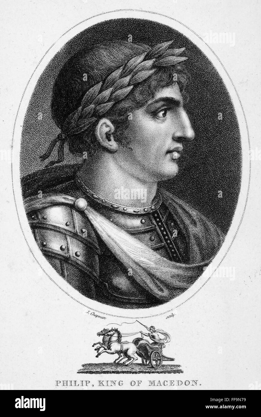 PHILIP II (382-336 B.C.). /nKing of Macedon, 359-336 B.C. Stipple engraving, English, 1807. Stock Photo