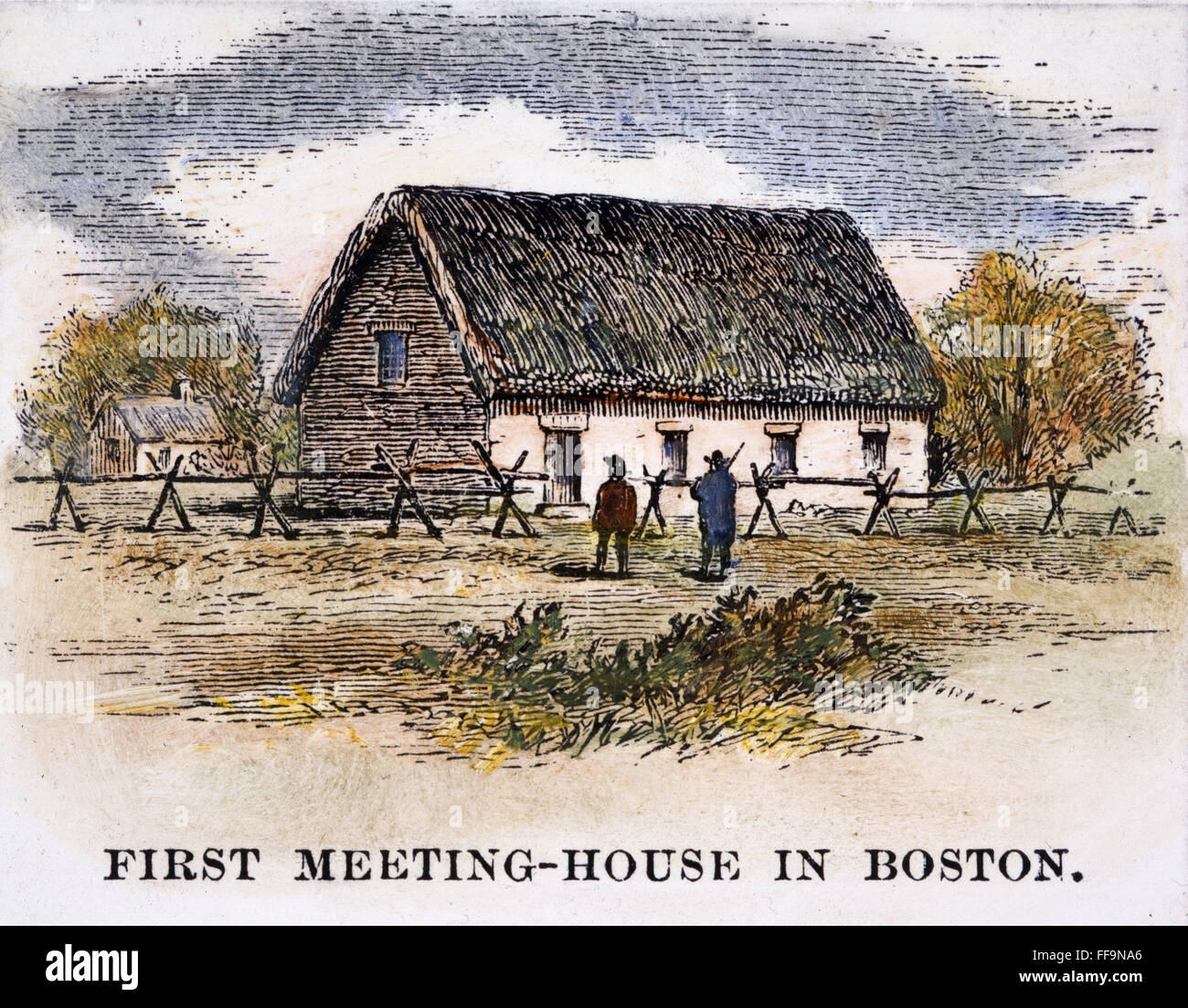 BOSTON: FIRST CHURCH. /nThe first house of worship in Boston, Massachusetts. Engraving, 19th century. Stock Photo