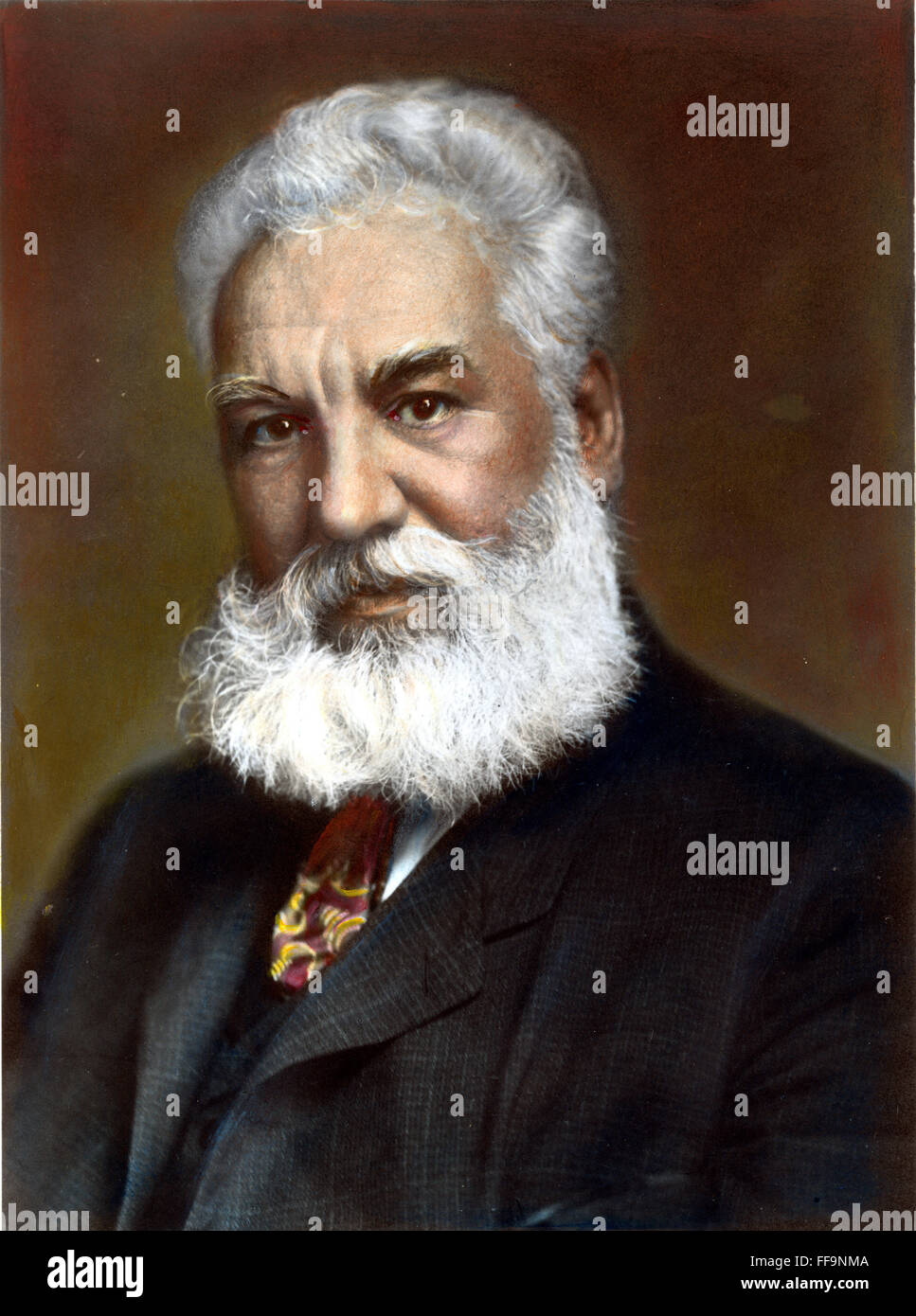 ALEXANDER GRAHAM BELL /n(1847-1922)./nAmerican (Scottish-born) teacher and inventor. Oil over a photograph, 1904. Stock Photo