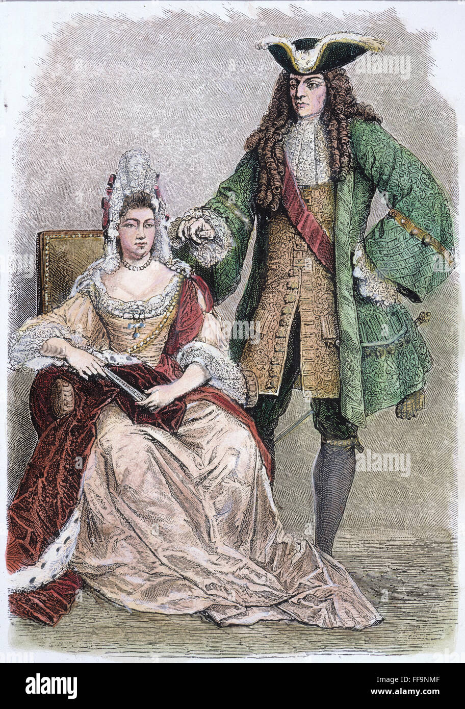 WILLIAM III & MARY II /nof England: colored wood engraving, 19th century. Stock Photo