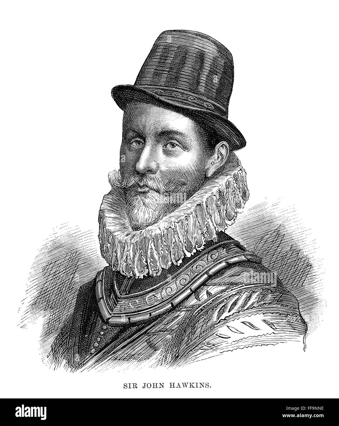 SIR JOHN HAWKINS (1532-1595). /nEnglish naval commander. Wood engraving, English, 1888. Stock Photo