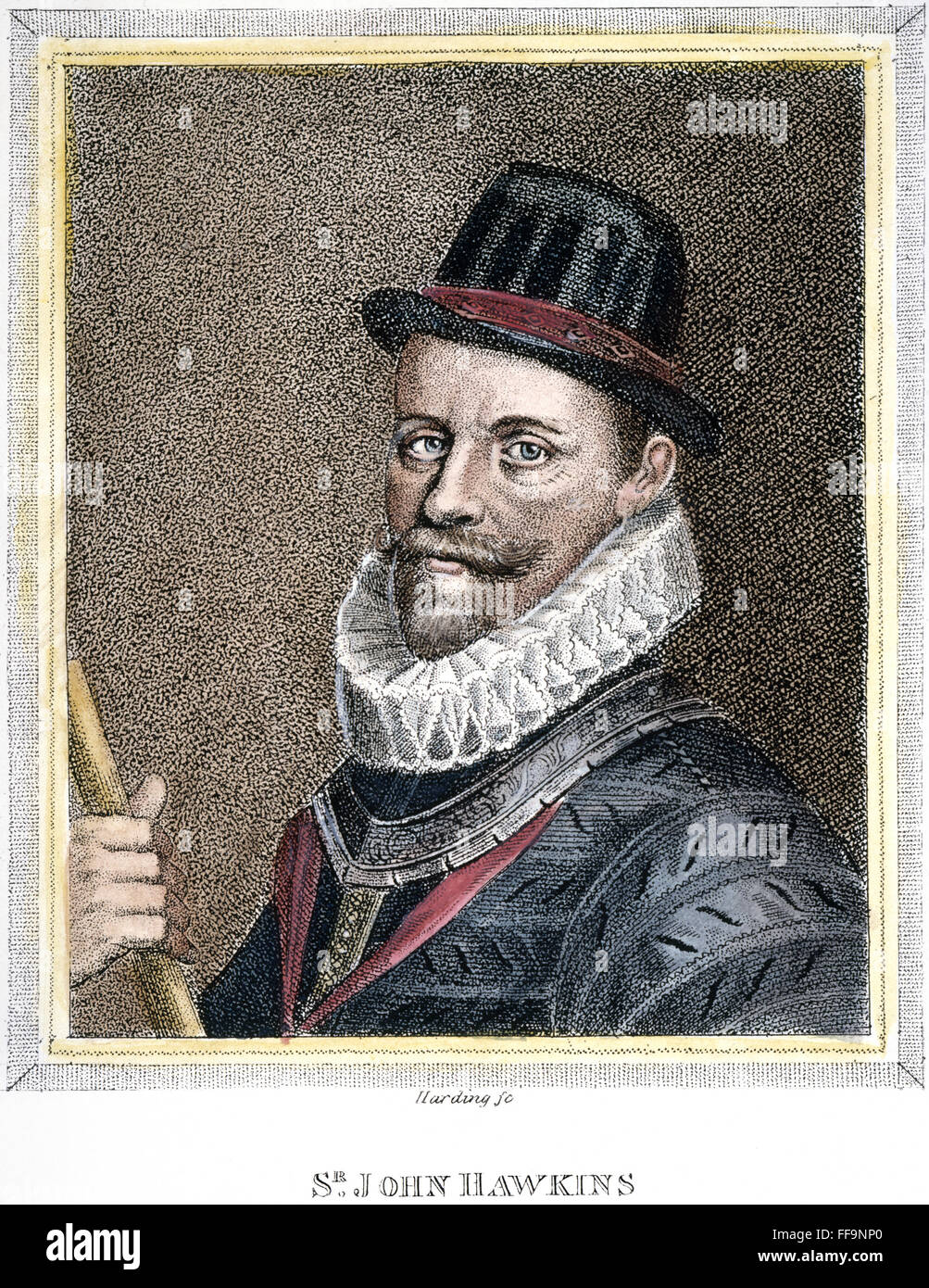 SIR JOHN HAWKINS (1532-1595). /nEnglish naval commander. Aquatint, English, 1800. Stock Photo