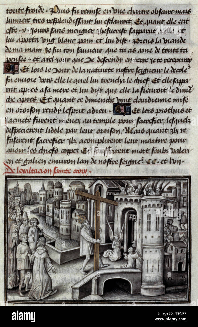 HERACLIUS (c575-641). /nByzantine emperor, 610-41. Returning the True Cross to Jerusalem. Flemish manuscript illumination, c1460. Stock Photo